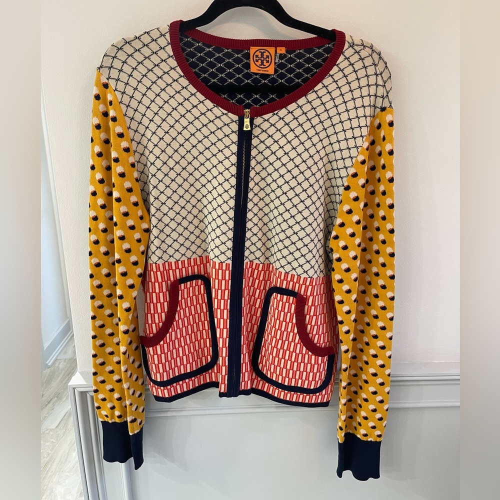 Tory Burch Patterned Zip up Cardigan